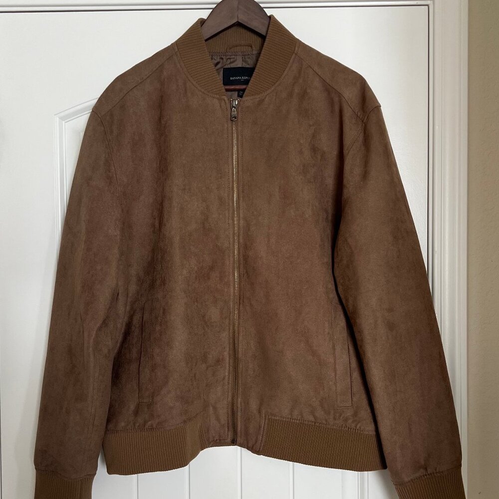 Men's Dark Tan H&M Faux Suede (Polyester) Bomber Jacket Size XL Used (Like New)